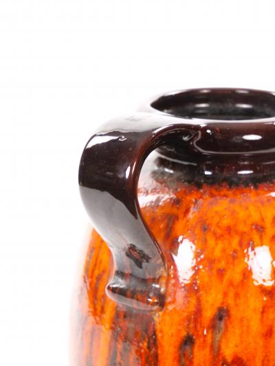 Mid Century West German Glazed Porcelain Vase Orange Brown Black 12 Tall