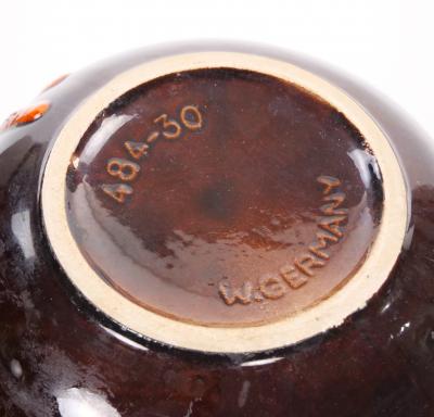 Mid Century West German Glazed Porcelain Vase Orange Brown Black 12 Tall