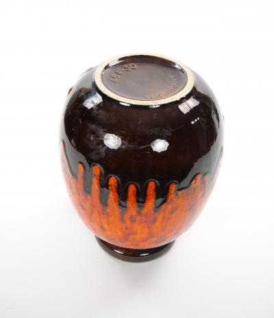 Mid Century West German Glazed Porcelain Vase Orange Brown Black 12 Tall