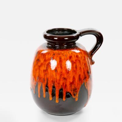Mid Century West German Glazed Porcelain Vase Orange Brown Black 12 Tall