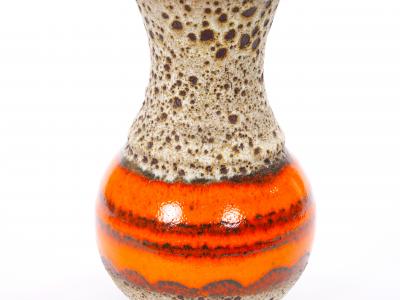 Mid Century West German Glazed Porcelain Vase Orange Eggshell Brown 10 Tall