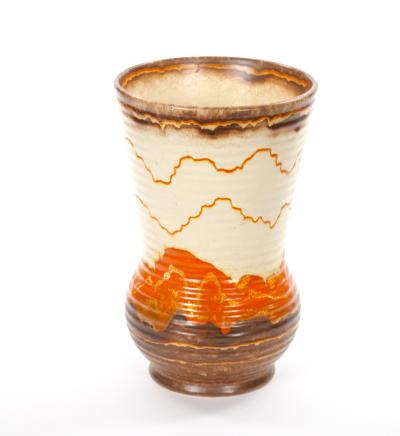 Mid Century West German Glazed Porcelain Vase Orange Eggshell Brown 10 Tall