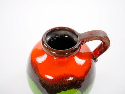 Mid Century West German Glazed Porcelain Vase Red Green Brown 8 5 Tall
