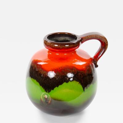 Mid Century West German Glazed Porcelain Vase Red Green Brown 8 5 Tall