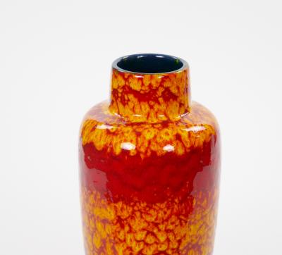 Mid Century West German Glazed Porcelain Vase Yellow Red 12 Tall