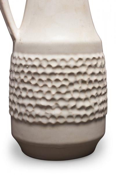 Mid Century West German White Dimpled Band Design Ceramic Handled Vase