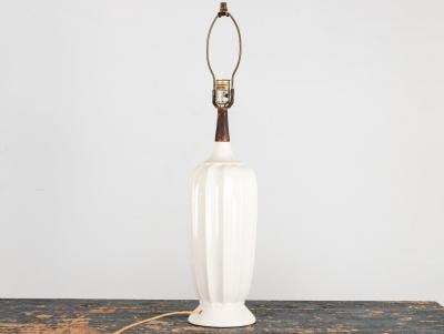 Mid Century White Ceramic and Walnut Table Lamp Denmark 1960s