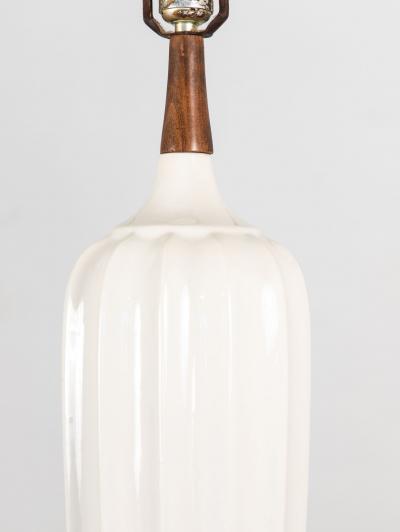 Mid Century White Ceramic and Walnut Table Lamp Denmark 1960s