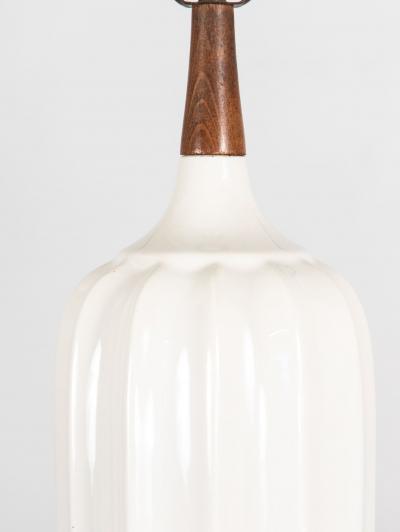 Mid Century White Ceramic and Walnut Table Lamp Denmark 1960s
