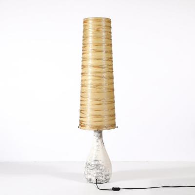 Mid Century White Glazed Ceramic Table Lamp with Monumental Spun Resin Shade