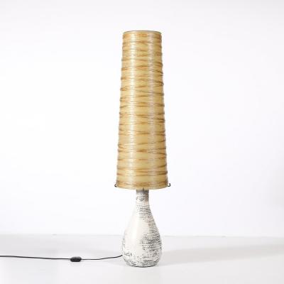 Mid Century White Glazed Ceramic Table Lamp with Monumental Spun Resin Shade