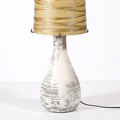 Mid Century White Glazed Ceramic Table Lamp with Monumental Spun Resin Shade