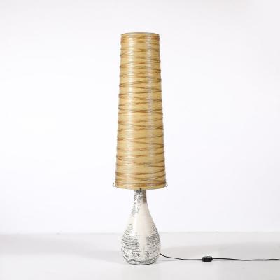 Mid Century White Glazed Ceramic Table Lamp with Monumental Spun Resin Shade