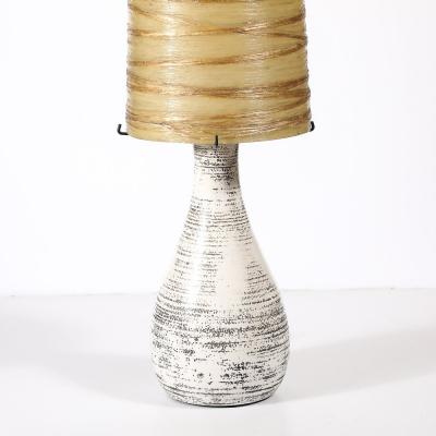 Mid Century White Glazed Ceramic Table Lamp with Monumental Spun Resin Shade