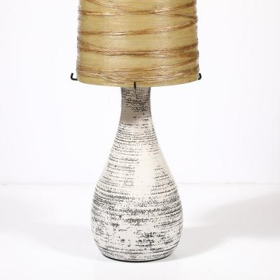 Mid Century White Glazed Ceramic Table Lamp with Monumental Spun Resin Shade