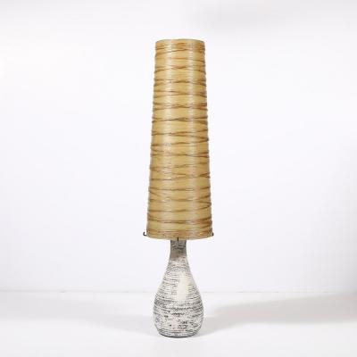 Mid Century White Glazed Ceramic Table Lamp with Monumental Spun Resin Shade
