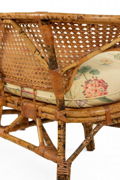 Mid Century Wicker Love Seat with Floral Upholstery