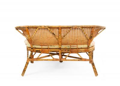 Mid Century Wicker Love Seat with Floral Upholstery