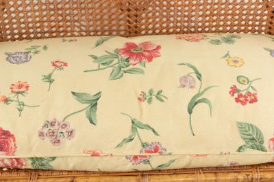 Mid Century Wicker Love Seat with Floral Upholstery