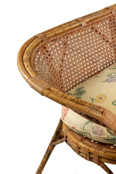 Mid Century Wicker Love Seat with Floral Upholstery