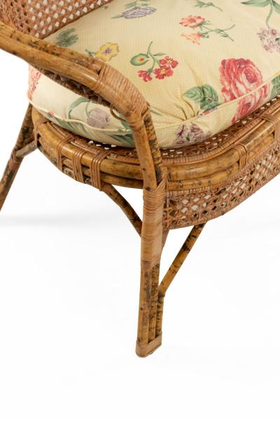Mid Century Wicker Love Seat with Floral Upholstery