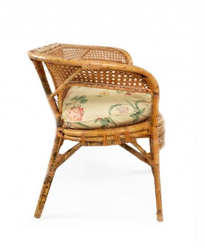 Mid Century Wicker Love Seat with Floral Upholstery