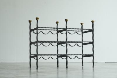 Mid Century Wine Rack in Wrought Iron Brass 1960s
