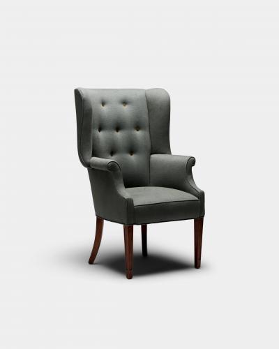Mid Century Wingback Chair with Brass Buttons United States c 1950