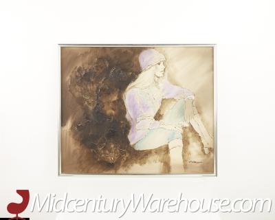 Mid Century Woman in Purple Coat and Hat Artwork