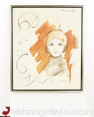 Mid Century Woman in Red Hat Artwork