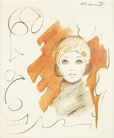 Mid Century Woman in Red Hat Artwork