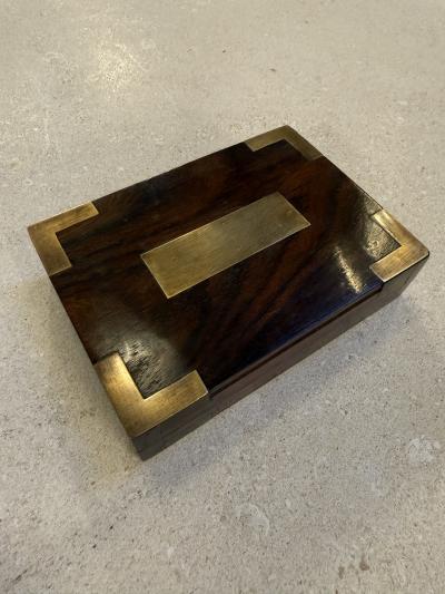 Mid Century Wood Box with Brass Inlays 1960s