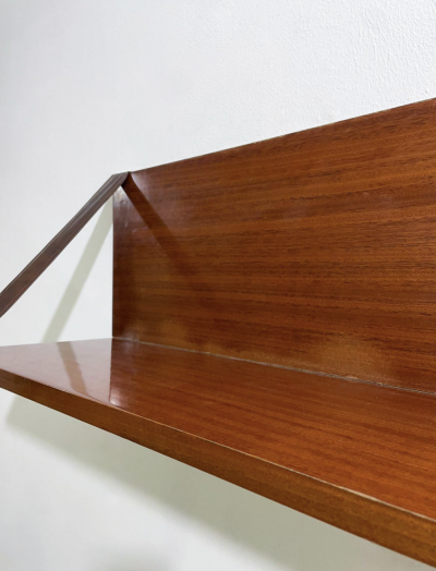 Mid Century Wood Leather and Brass Shelve Italy 1960s 2 available