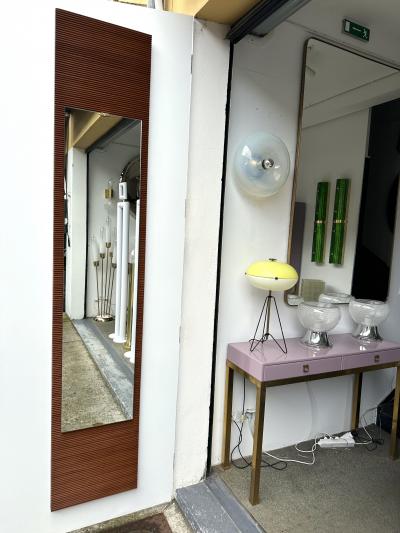 Mid Century Wood Stripe and Brass Mirror Italy 1950s