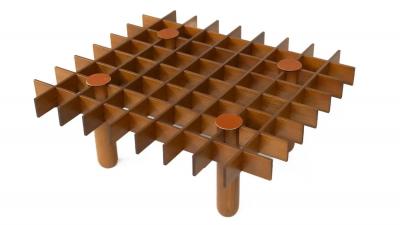 Mid Century Wood and Glass Coffee Table in the style of Gianfranco Frattini