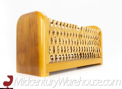 Mid Century Wood and Wicker Desk Organizer Baskets