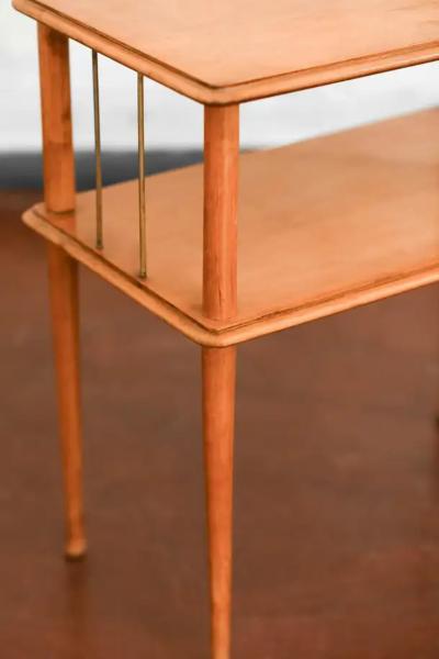 Mid Century Wooden Side Table With Brass Details And Double Shelf