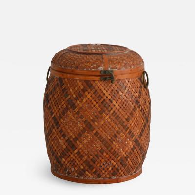 Mid Century Woven Rattan Lidded Basket