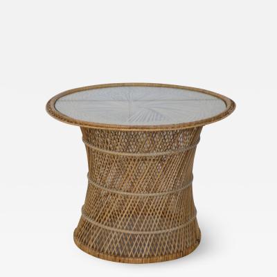 Mid Century Woven Rattan Round Side Table