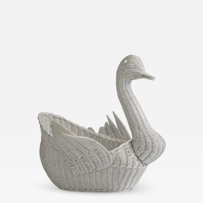 Mid Century Woven Rattan Swan Form Basket