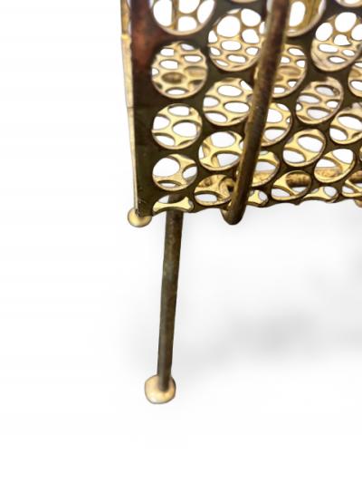 Mid Century brass mesh magazine rack telephone table