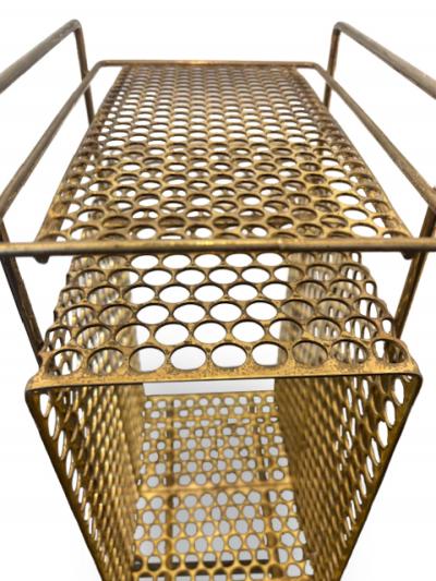 Mid Century brass mesh magazine rack telephone table