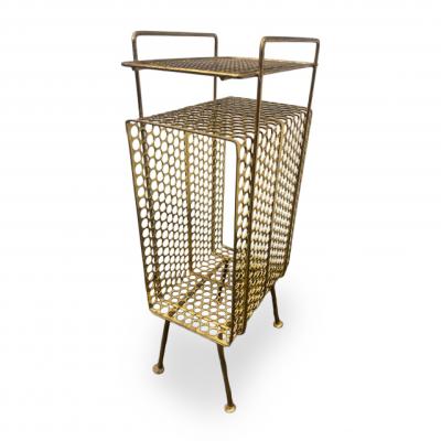 Mid Century brass mesh magazine rack telephone table