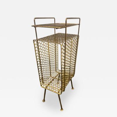 Mid Century brass mesh magazine rack telephone table