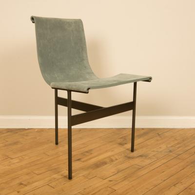 Mid Century designed chair light blue suede w blackened antique bronze finish