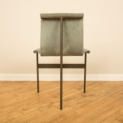 Mid Century designed chair light blue suede w blackened antique bronze finish