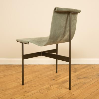 Mid Century designed chair light blue suede w blackened antique bronze finish