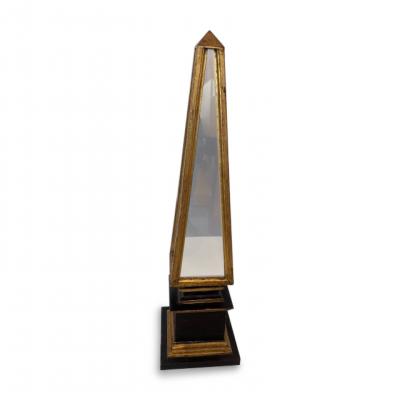Mid Century ebonized and gold trim mirrored obelisk