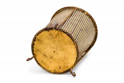 Mid Century gilt metal rope trim round waste paper basket with perforated frame