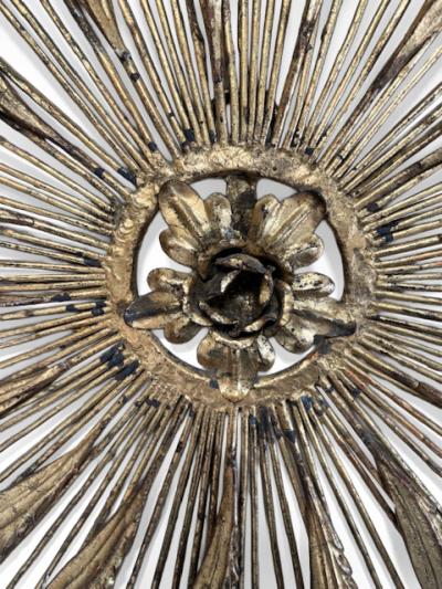 Mid Century gilt metal sunburst with spoke and wheat design